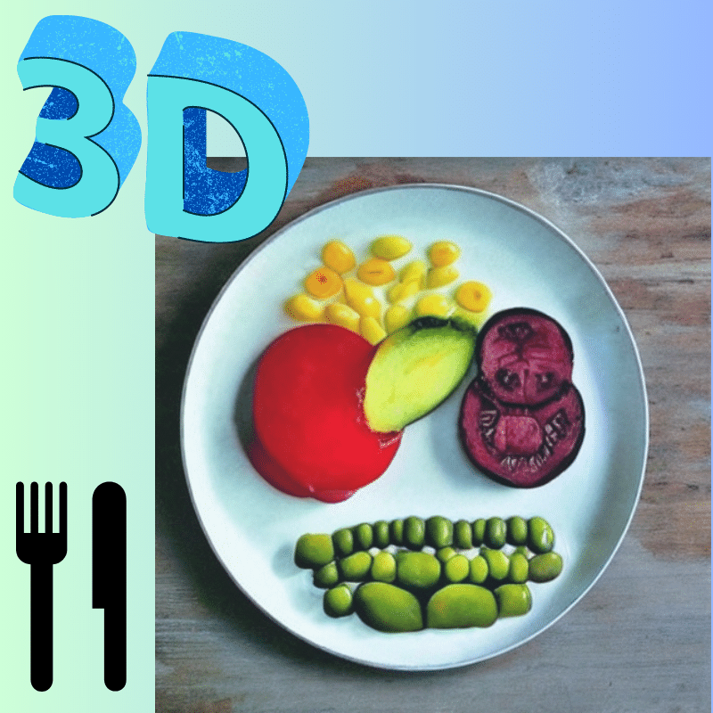 A plate 3d printed food with knife and folk